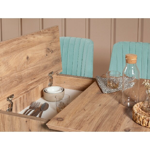 Rozkládací jídelní stůl se 2 židlemi a 2 lavicemi Vlasta (borovice antlantic + pistáciová)