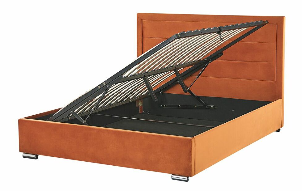 Manželská postel 140 cm Ruthine (oranžová) (s roštem a úložným prostorem)