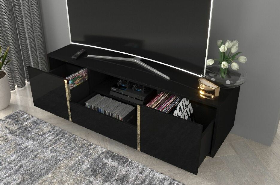 TV stolek/skříňka Naturlig Carra (vysoký lesk černý)