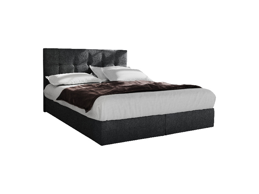 Manželská postel Boxspring 160 cm Porto (černá) (s matrací a úložným prostorem)