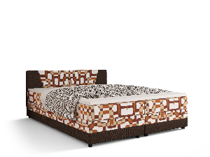 Manželská postel Boxspring 180 cm Linda (vzor + tmavě hnědá) (s matrací a úložným prostorem)
