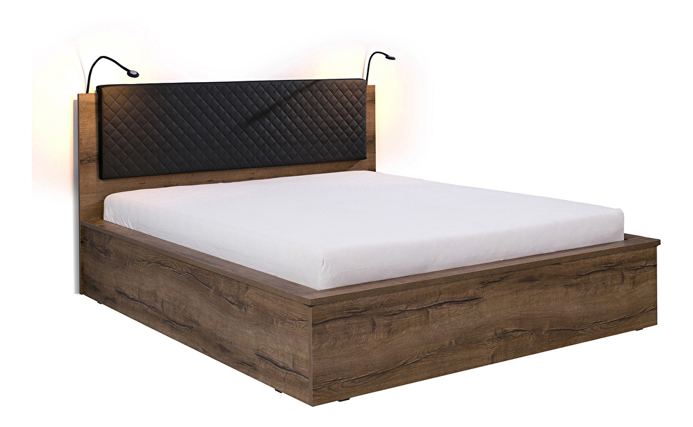 Manželská postel 160 cm Desayuno P (dub monastery + černá ekokůže) (s roštem)