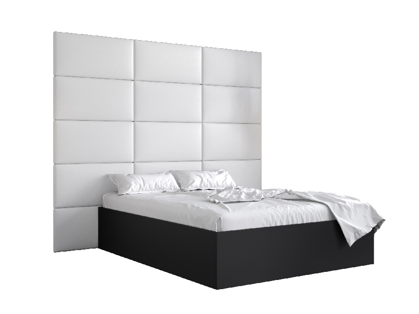 Manželská postel s čalouněným čelem 160 cm Brittany 1 (černá matná + bílá) (s roštem)