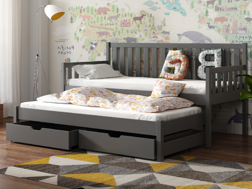 Dětská postel 80 cm SUZI (s roštem a úl. prostorem) (grafit)