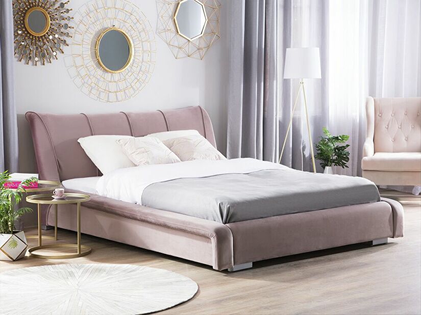 Manželská postel 160 cm NICE (s roštem) (růžová sametová)