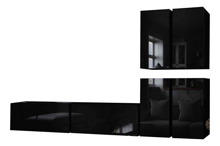 Obývací stěna Brefio (černá + černý lesk)