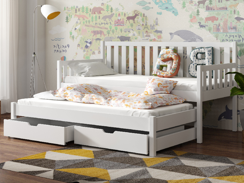 Dětská postel 90 cm SUZI (s roštem a úl. prostorem) (bílá) *výprodej