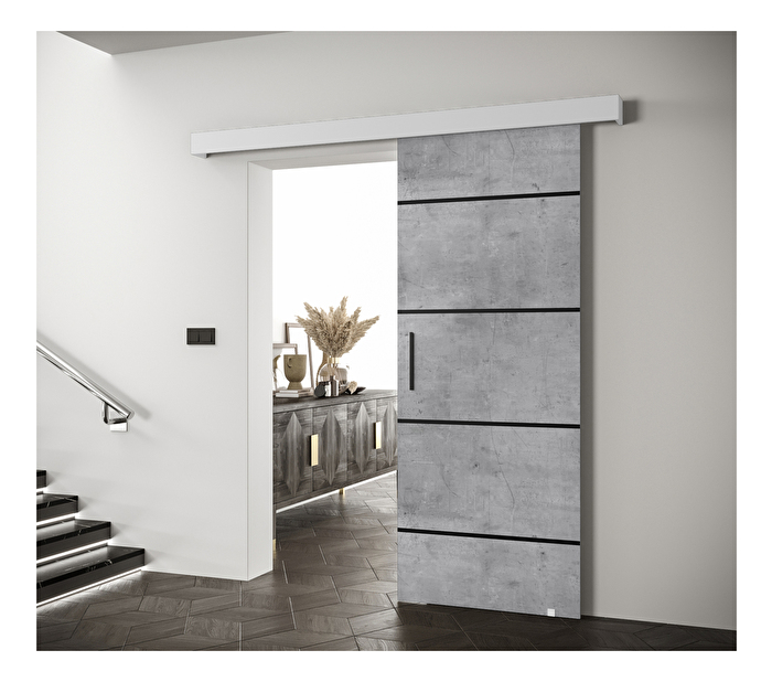 Posuvné dveře 90 cm Sharlene IV (beton + bílá matná + černá)