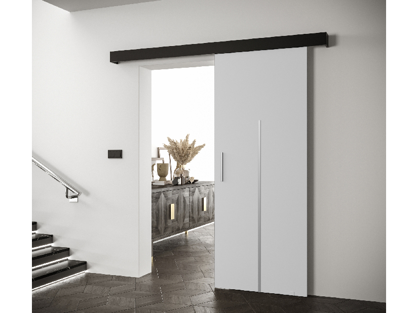Posuvné dveře 90 cm Sharlene X (bílá matná + černá matná + stříbrná)