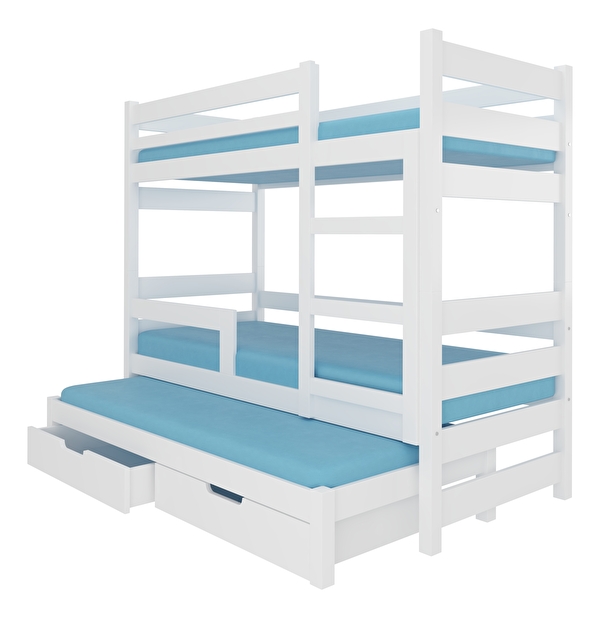 Patrová dětská postel 180x75 cm Karin (s roštem a matrací) (bílá)