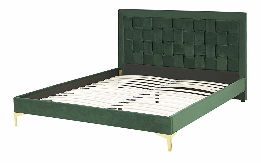 Manželská postel 140 cm LIMO (polyester) (tmavě zelená) (s roštem)