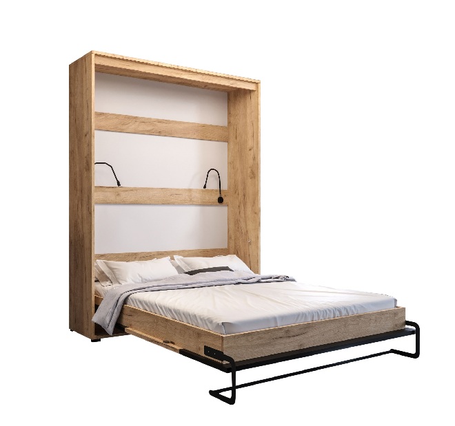 Sklapovací postel 90 Cassie (craft zlatý + černá matná) (vertikální) (s osvětlením)