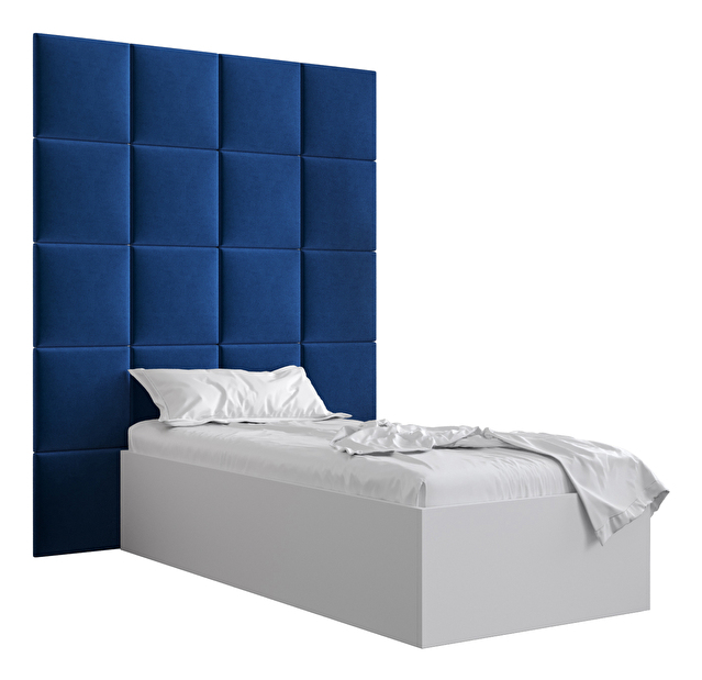 Jednolůžková postel s čalouněným čelem 90 cm Brittany 3 (bílá matná + modrá) (s roštem)
