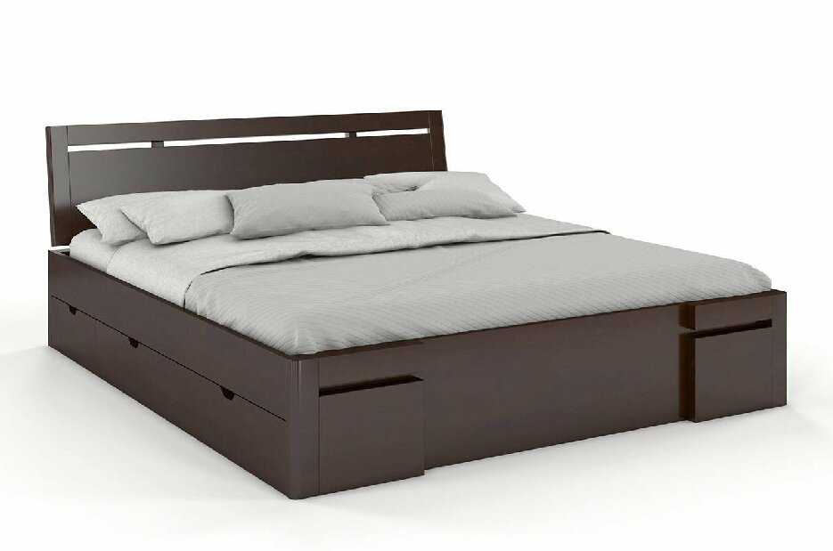Manželská postel 180 cm Naturlig Bokeskogen High Drawers (buk mořený na dub rustikal) (s roštem) *výprodej
