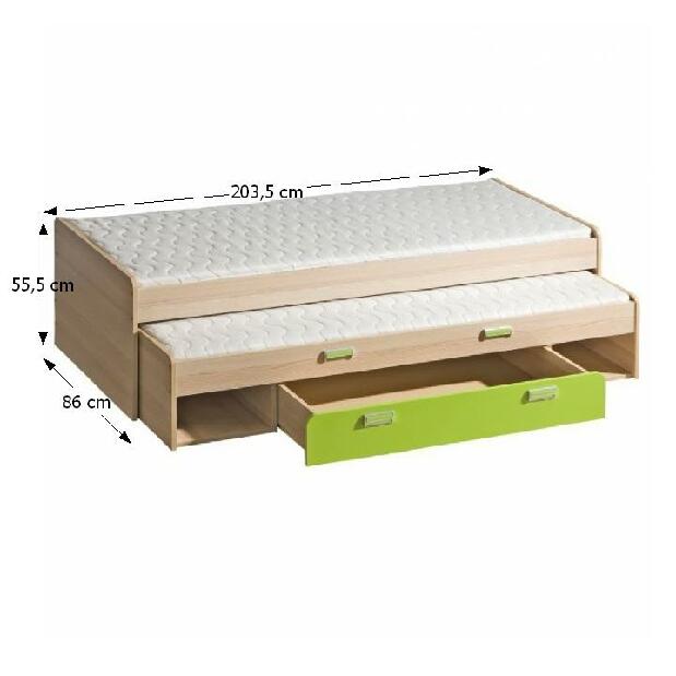 Rozkládací postel 80 cm Echo L16 zelená (se dvěma matracíi a rošty)