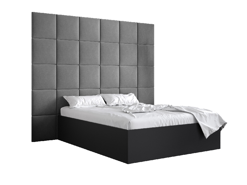 Manželská postel s čalouněným čelem 160 cm Brittany 3 (černá matná + šedá) (s roštem)