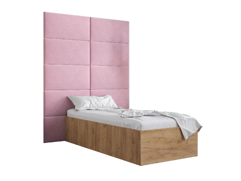 Jednolůžková postel s čalouněným čelem 90 cm Brittany 1 (dub craft zlatý + růžová) (s roštem)