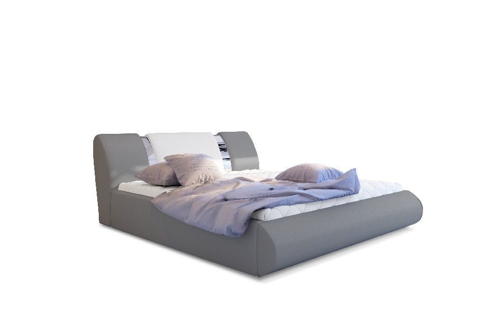 Manželská postel 160 cm Fabio (světle šedá + bílá) (s roštem a úl. prostorem)