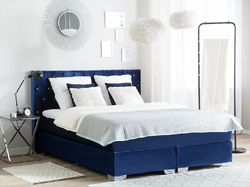 Manželská postel Boxspring 160 cm DUKE (s roštem a matrací) (modrá)
