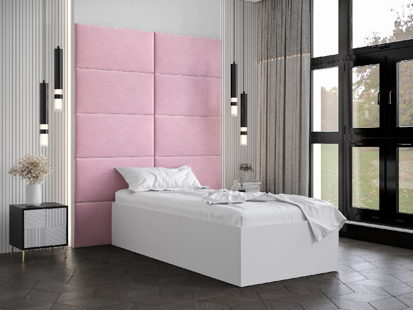 Jednolůžková postel s čalouněným čelem 90 cm Brittany 1 (bílá matná + růžová) (s roštem)