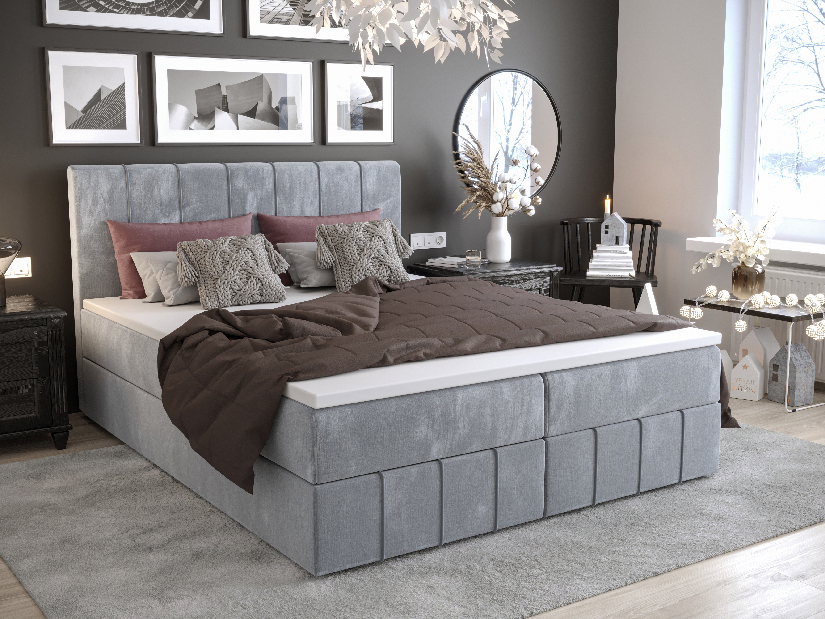 Manželská postel Boxspring 160 cm Barack (světlomodrá) (s matrací a úložným prostorem)