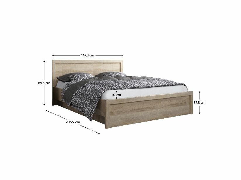 Manželská postel 140 JESS (dub sonoma) (s roštem a matrací)