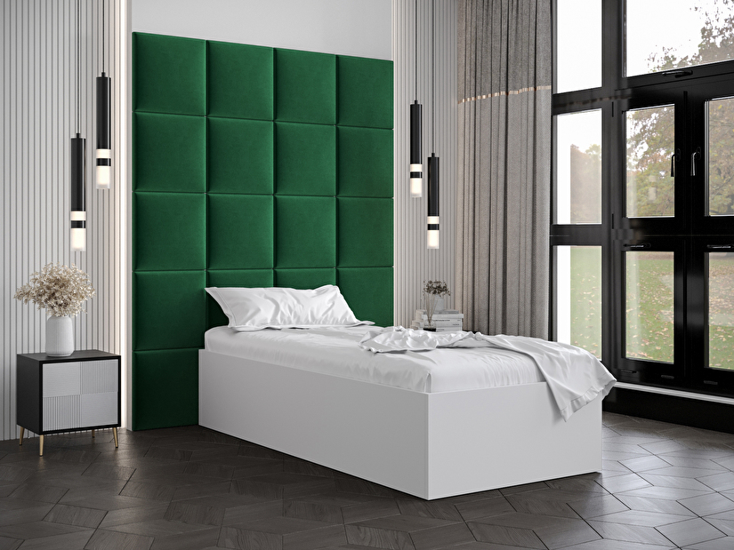 Jednolůžková postel s čalouněným čelem 90 cm Brittany 3 (bílá matná + zelená) (s roštem)