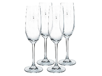 Set 4 ks sklenic na šampaňské s krystaly 230ml Snouflek 