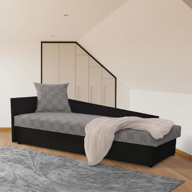 Jednolůžková postel (válenda) 80 cm Jeannine (šedá + černá) (s úl. prostorem) (L)