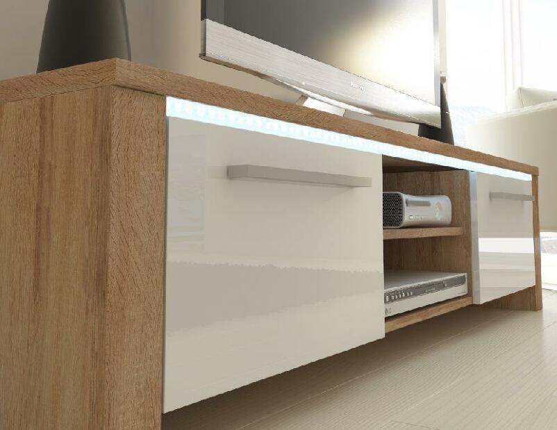 TV stolek/skříňka Helix (sonoma světlá + lesk bílý) (S bílým osvětlením) *výprodej