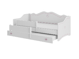 Rozkládací dětská postel 160x80 cm Ester II (s roštem a matrací) (bílá + růžová + vzor)