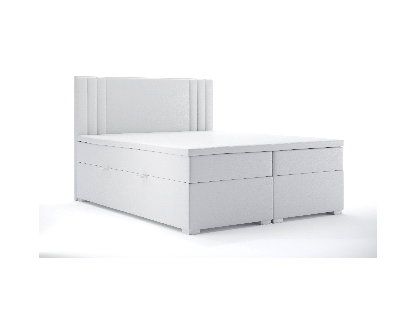 Manželská postel Boxspring 160 cm Morcano (bílá ekokůže) (s úložným prostorem)