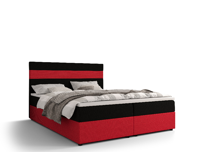 Manželská postel Boxspring 160 cm Locos (tmavě hnědá + červená) (s matrací a úložným prostorem)