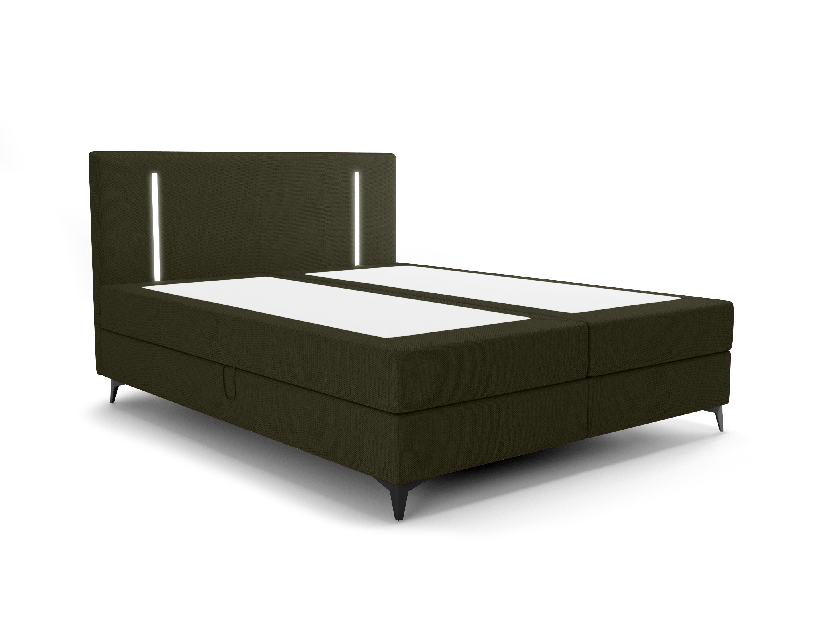 Manželská postel 160 cm Ortega Comfort (olivová zelená) (s roštem a matrací, s úl. prostorem) (s LED osvětlením)