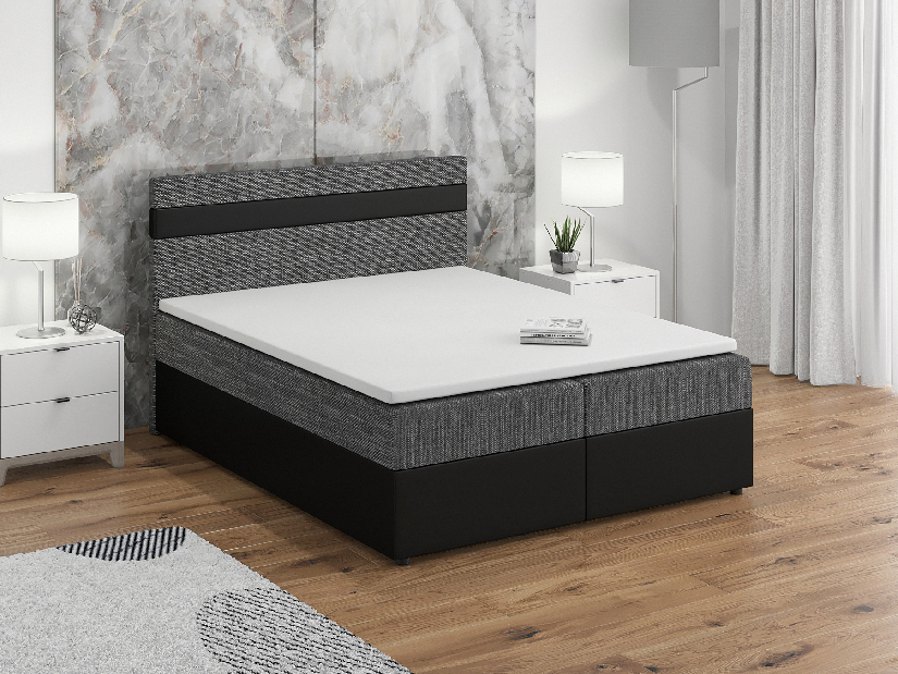 Kontinentální postel 160x200 cm Mimosa Comfort (melíorvaná šedá + černá) (s roštem a matrací)