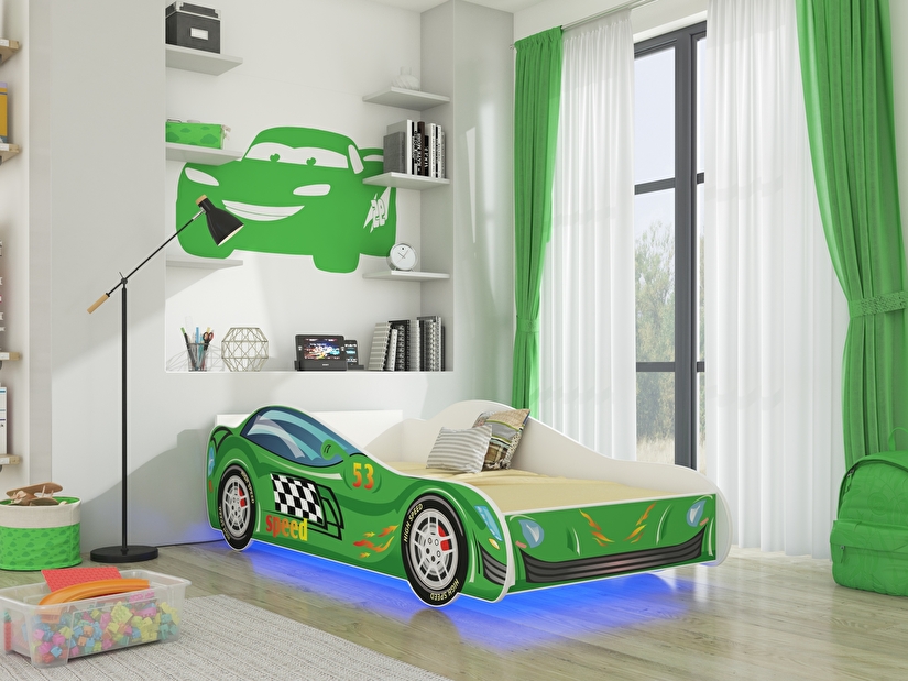 Dětská postel 140x70 cm Závodník (s roštem a matrací) (zelená)