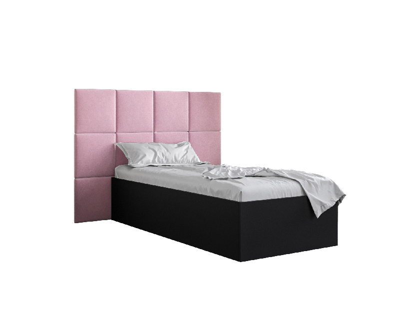 Jednolůžková postel s čalouněným čelem 90 cm Brittany 4 (černá matná + růžová) (s roštem)