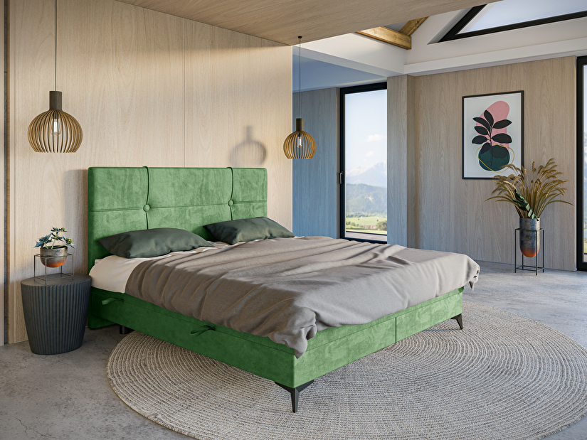 Kontinentální postel 120 cm Nivela (zelená) (s matrací a úl. prostorem)