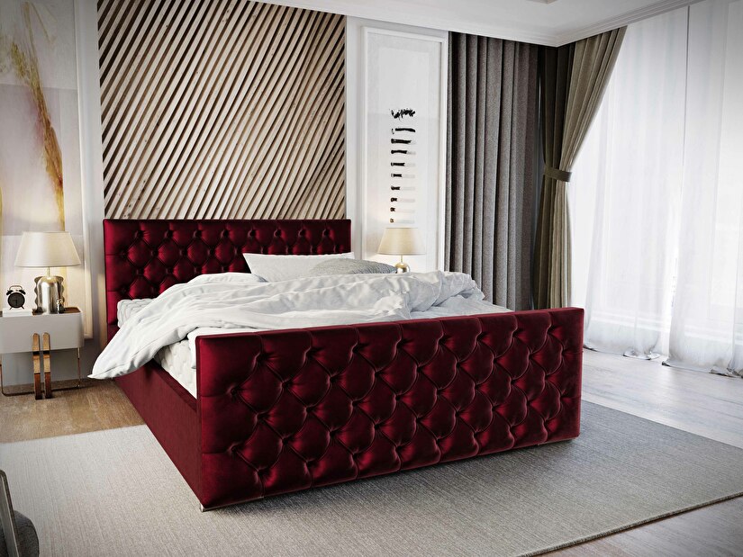 Manželská postel 140 cm Velva (bordó) (s roštem a úložným prostorem)
