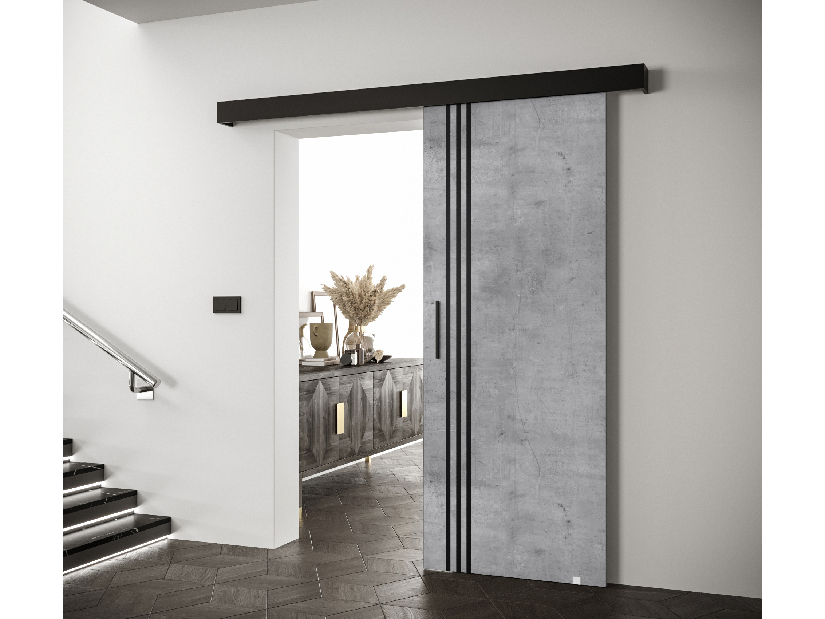 Posuvné dveře 90 cm Sharlene VI (beton + černá matná + černá)