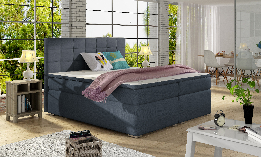 Manželská postel Boxspring 140 cm Abbie (modrá) (s matracemi)