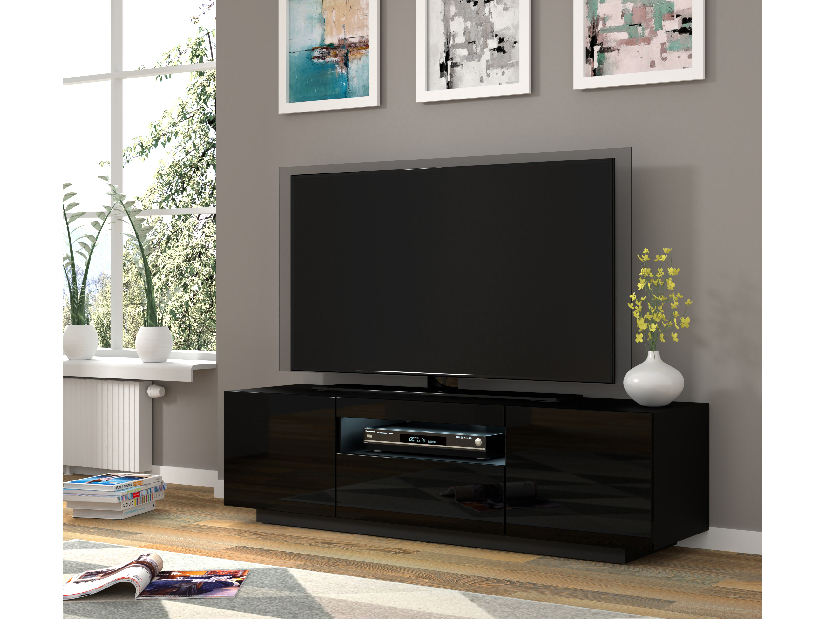 TV stolek/skříňka Aurinko 150 (lesklá černá) (s osvětlením)