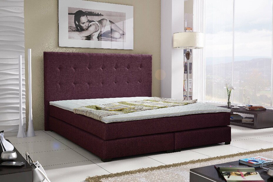 Manželská postel Boxspring 180 cm Caserta (fialová) (s matracmi)