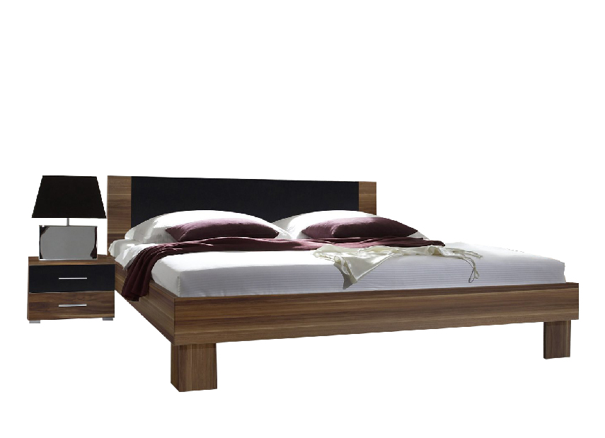 Manželská postel 160 cm Verwood Typ 51 (ořech + černá) (s noč. stolky)