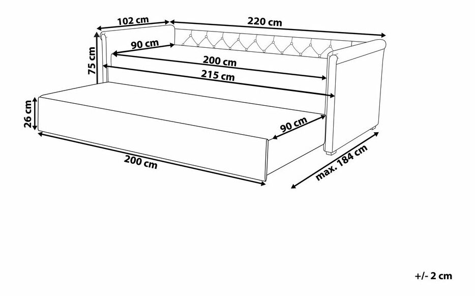 Rozkládací postel 90 cm LISABON (s roštem) (šedá)