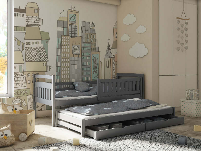 Dětská postel 90 cm GLYNDA (s roštem a úl. prostorem) (grafit)