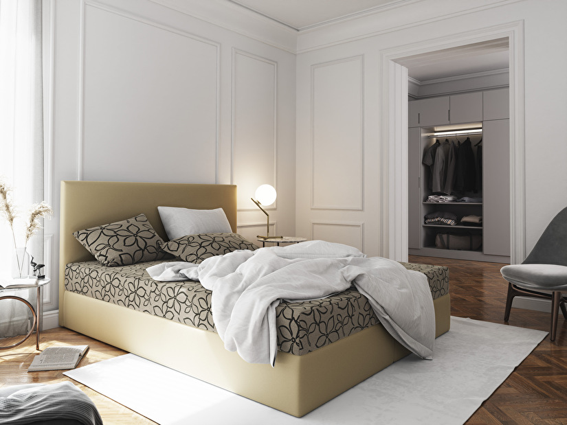 Manželská postel Boxspring 160 cm Lilac Comfort (vzor + béžová) (s matrací a úložným prostorem)