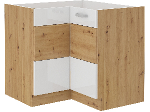 Rohová dolní kuchyňská skříňka Arryn 89x89 DN 1F BB (dub artisan + lesk bílý)