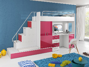 Dětská postel Ruby V (Bílá + Růžová) (s rošty)