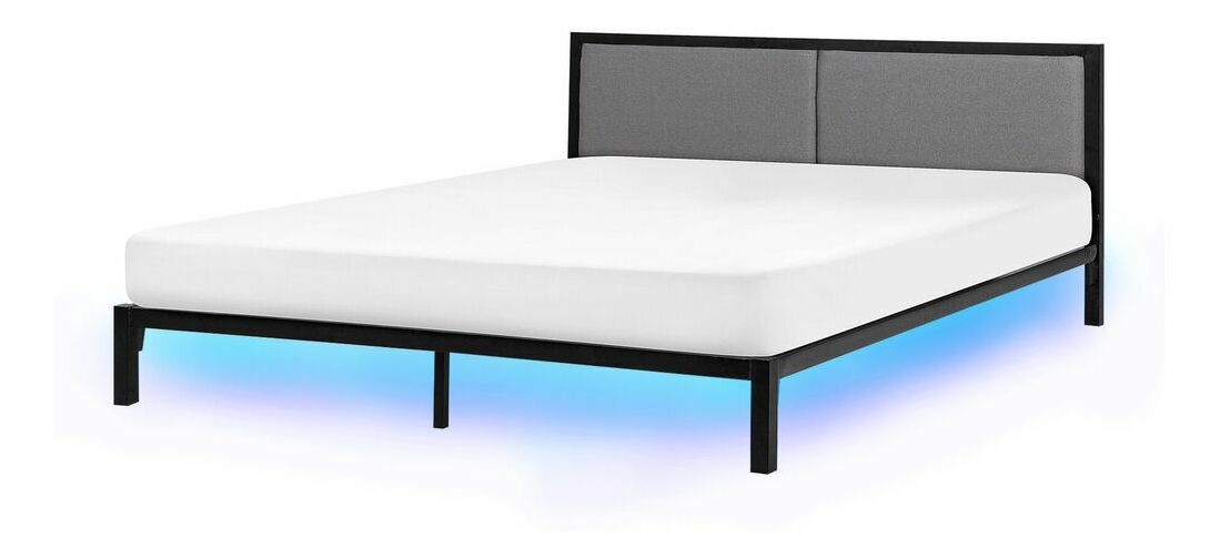 Manželská postel 180 cm CAMAR (kov) (černá) (s LED osvětlením) (s roštem)